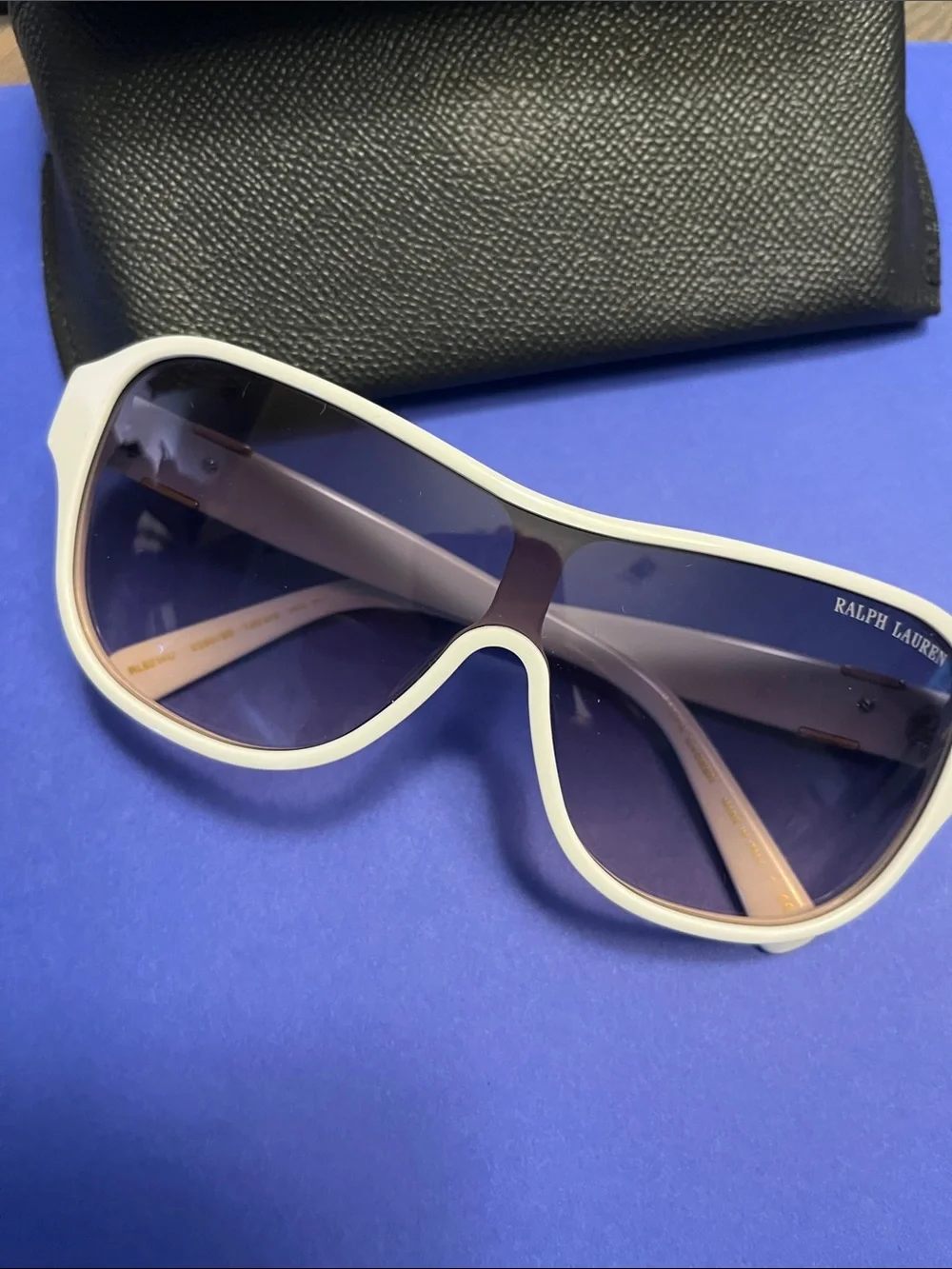 Ralph Lauren White Frame Shield Sunglasses with Gradient Smoke Lenses - Picture 1 of 4
